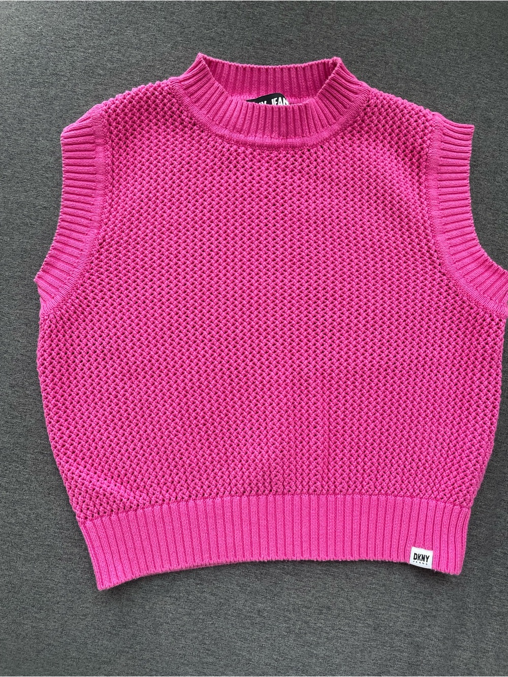 DKNY Hot Pink Sleeveless Knit Sweater 100% Cotton Vest